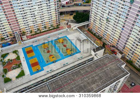 Choi Hung, Hong Kong 17 May 2019: Top view of famous public estate in Hong Kong, Choi Hung estate