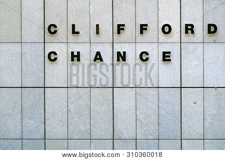Frankfurt, Germany - July 06: The Logo Of The Law Firm Clifford Cance On The Facade Of A Skyscraper 