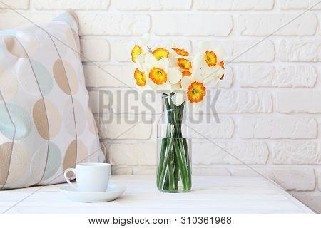 Spring Mood Conceptual Image. Seasonal Flowers On Bright Background.