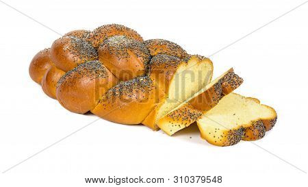 Fresh Sliced Challah Bread Isolated On White Background With Clipping Path