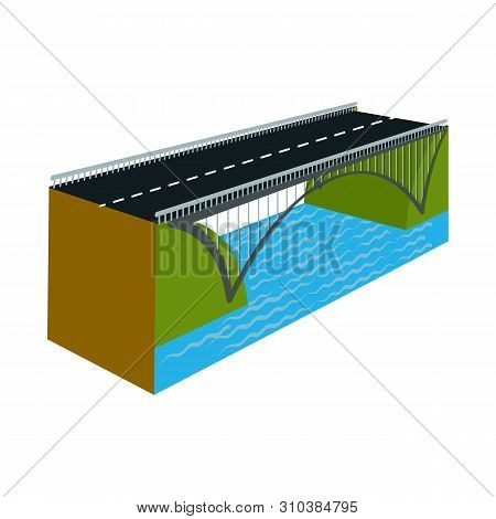 Vector Illustration Of Bridge And Mounted Logo. Set Of Bridge And Coast Vector Icon For Stock.