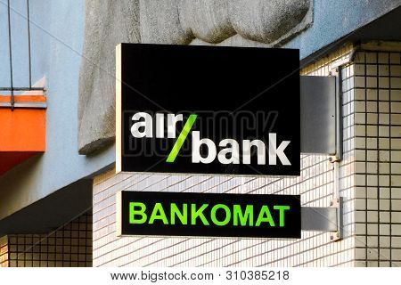 Ostrava, Czech Republic - July 8, 2019: The Sign Of The Air Bank Showing That There Is An Atm (banko
