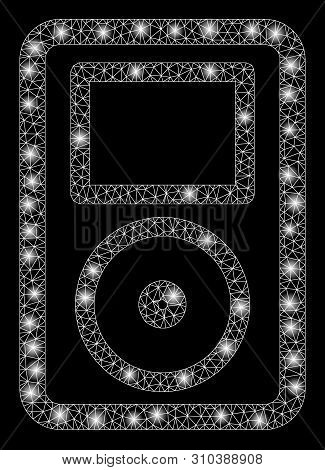 Glossy Mesh Portable Media Player With Sparkle Effect. Abstract Illuminated Model Of Portable Media 