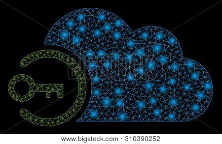 Bright Mesh Cloud Login With Lightspot Effect. Abstract Illuminated Model Of Cloud Login Icon. Shiny