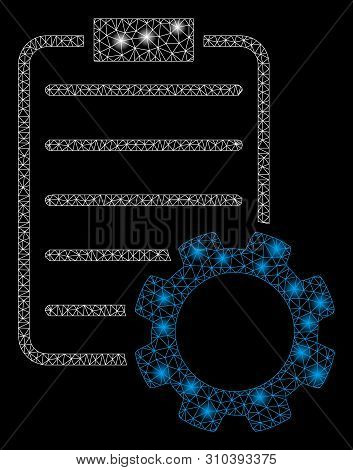 Flare Mesh Smart Contract Gear With Glitter Effect. Abstract Illuminated Model Of Smart Contract Gea