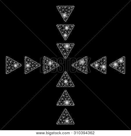 Glossy Mesh Inside Direction With Glitter Effect. Abstract Illuminated Model Of Inside Direction Ico