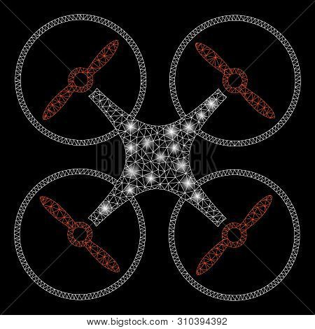 Glossy Mesh Nanocopter With Glare Effect. Abstract Illuminated Model Of Nanocopter Icon. Shiny Wire 