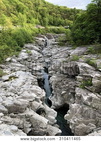Granite Rock Formations In The Maggia River In The Maggia Valley Or Valle Maggia, Tegna - Canton Of 
