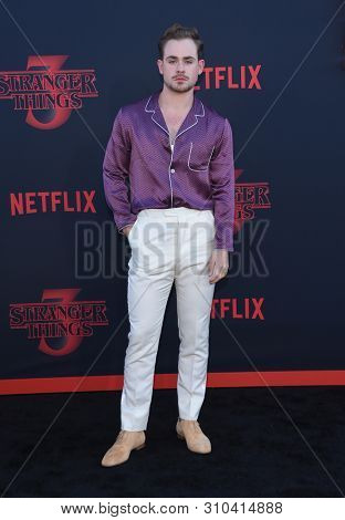 LOS ANGELES - JUN 28:  Dacre Montgomery arrives for the Netflix 'Stranger Things' Season 3 Premiere on June 28, 2019 in Santa Monica, CA                