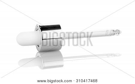 Clear Glass Serum Droping Pipe For Cosmetic Products Isolated On White Background With Clipping Path