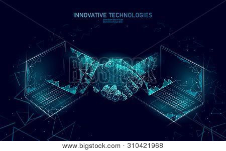 Internet Technology 3d Businessman Handshake. Business Finance Agreement Contract Concept. Success W