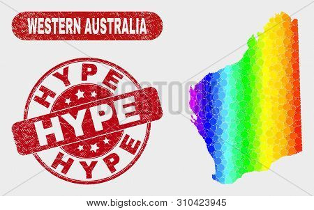 Spectrum Dot Western Australia Map And Stamps. Red Round Hype Distress Seal Stamp. Gradient Spectrum