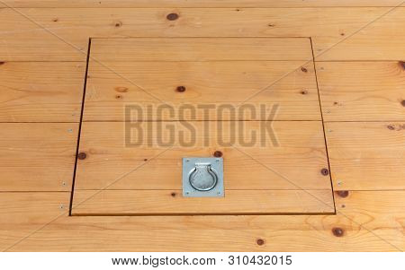 Wooden Square Old Hatchway In The Cellar In The Floor Of Wooden Planks