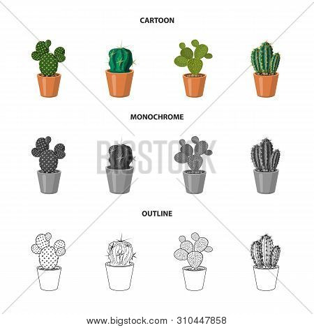 Vector Design Of Cactus And Pot Icon. Set Of Cactus And Cacti Vector Icon For Stock.