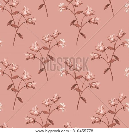 Simple Seamless Floral Pattern. Monochrome Flower Onament On A Pink Background.can Be Used For Patte