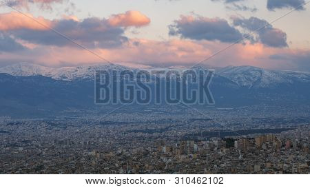 View Of Parnitha Mountain And City Of Athens, Greece.