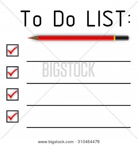 To Do List. Red Pencil And Blank The To Do List With Red Marks. Isolated. 3d Illustration