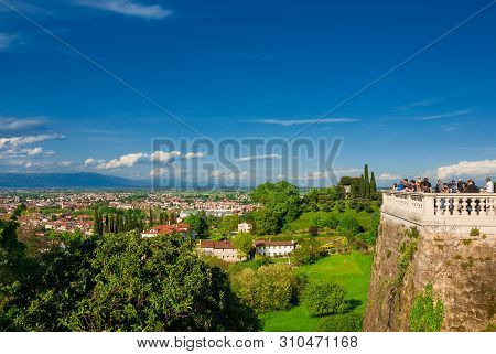 Vicenza, Italy - April 27: Tourists Watching The City Of Vicenza From Mount Berico Panoramic Terrace