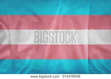 Transgender Flag Pattern On The Fabric Texture ,vintage Style. Type Of Sexual Minorities.