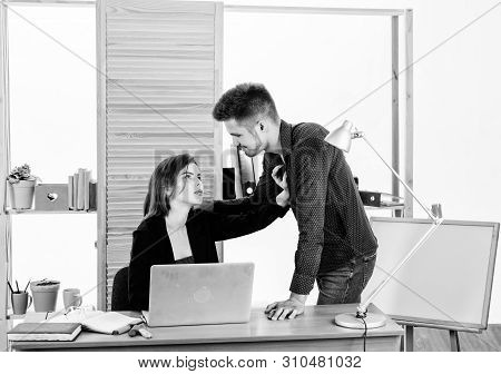 A Thirst For Romance. Couple Of Young Coworkers Conducting Office Romance. Workplace Romance Of Hand