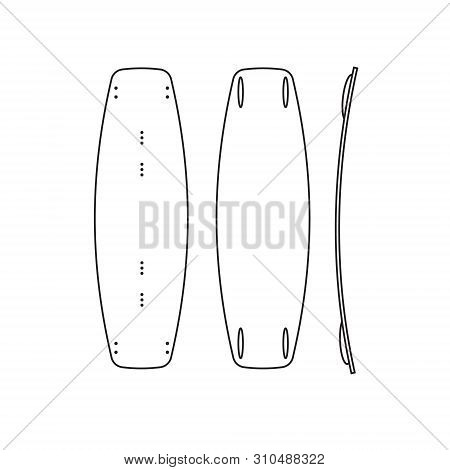 Vector Set Collection Of Flat Black Line Wake Surf Board Icon Isolated On White Background