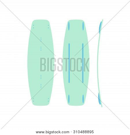 Vector Set Collection Of Flat Cartoon Mint Blue Wake Surf Board Icon Isolated On White Background