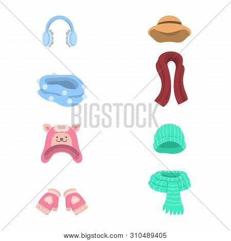 Vector Illustration Of Headwear And Fashion Sign. Set Of Headwear And Cold Vector Icon For Stock.