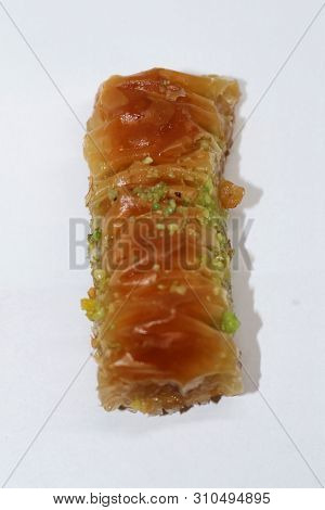 Turkish Style Antep Baklava With Walnut And Pistachio Isolated On White Background.