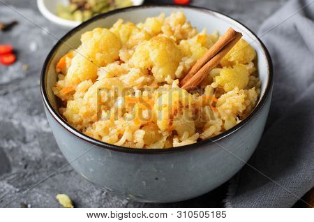 Cauliflower Rice, Indian Rice With Cinnamon And Spices