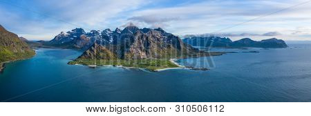 aerial view on the Flakstad and Skagsanden beach
