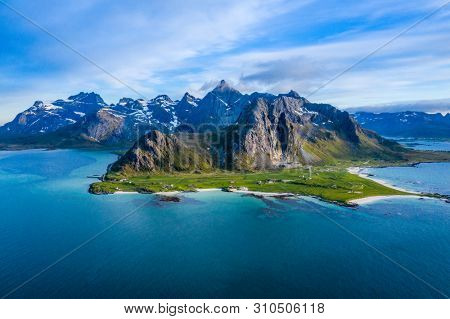 aerial view on the Flakstad and Skagsanden beach