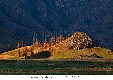 Russia. Mountain Altai. The Surrounding Mountains Regional Center Onguday Along Tchuisky Highway.