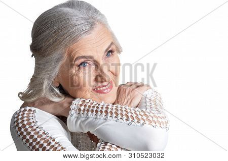 Gorgeous Mature Woman Posing On White Background