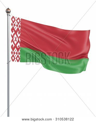 Belarussia Flag Blowing In The Wind. Background Texture. Isolated On White. 3d Rendering, Wave. - Il