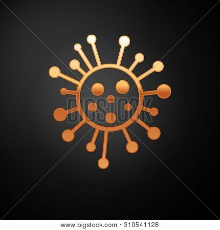 Gold Bacteria Icon Isolated On Black Background. Bacteria And Germs, Microorganism Disease Causing, 