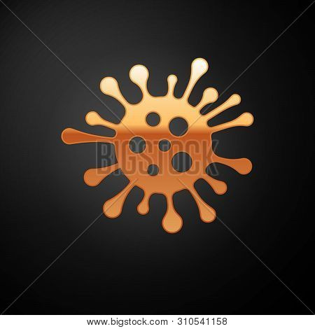 Gold Bacteria Icon Isolated On Black Background. Bacteria And Germs, Microorganism Disease Causing, 