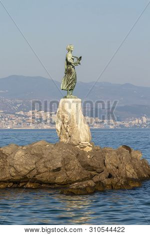 Sculpture On The Promenade Lungomare - Girl With A Seagull. Opatija. Croatia