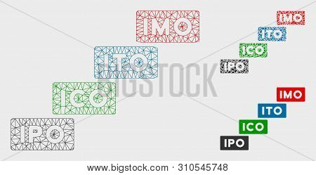 Mesh Imo Levels Model With Triangle Mosaic Icon. Wire Carcass Polygonal Network Of Imo Levels. Vecto