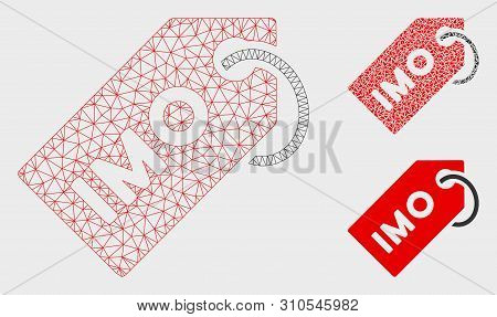 Mesh Imo Tag Model With Triangle Mosaic Icon. Wire Frame Polygonal Mesh Of Imo Tag. Vector Mosaic Of