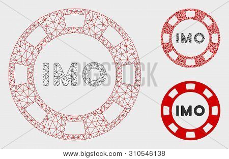 Mesh Imo Token Model With Triangle Mosaic Icon. Wire Frame Polygonal Mesh Of Imo Token. Vector Mosai