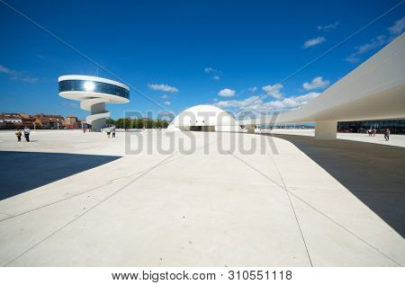 Aviles, Spain - August 10, 2011: tourists visiting the Niemeyer Center.