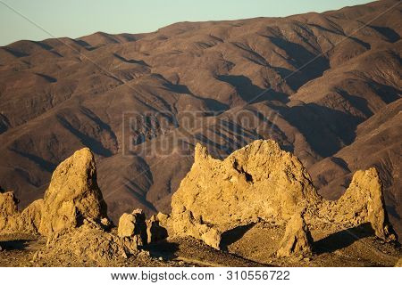 Rock Formations Called Tufa Spires Formed 25,000 Years Ago Underwater Taken At The Arid Mojave Deser