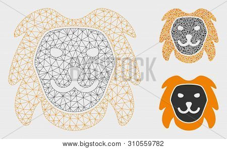 Mesh Lion Head Model With Triangle Mosaic Icon. Wire Frame Triangular Mesh Of Lion Head. Vector Mosa