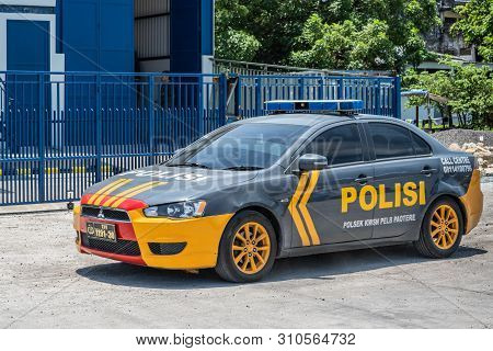 Makassar, Sulawesi, Indonesia - February 28, 2019: Paotere Old Port. Closeup Of Fast Blue-yellow-red