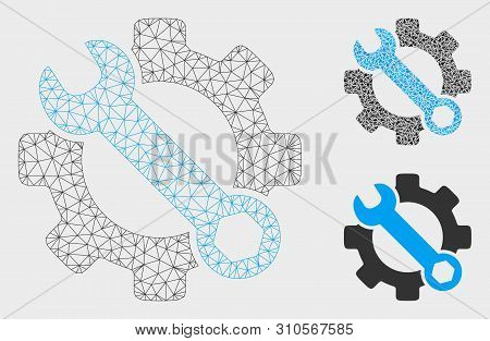Mesh Service Tools Model With Triangle Mosaic Icon. Wire Frame Polygonal Mesh Of Service Tools. Vect
