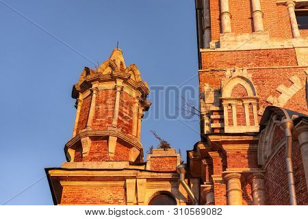 Gothic Orthodox Cathedral. Neo-gothic Orthodox Church With Masonic Symbols. Church Spire Against The