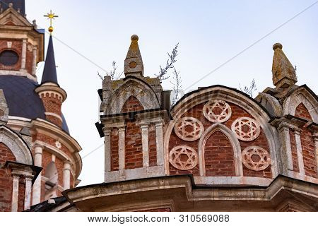 Gothic Orthodox Cathedral. Neo-gothic Orthodox Church With Masonic Symbols. Five-pointed Star In A C