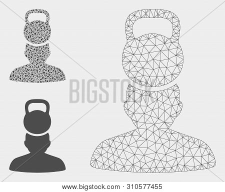 Mesh Head Weight Stress Model With Triangle Mosaic Icon. Wire Frame Triangular Mesh Of Head Weight S