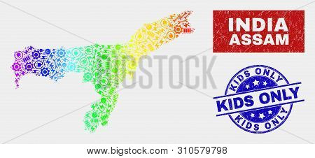 Constructor Assam State Map And Blue Kids Only Scratched Seal. Spectral Gradiented Vector Assam Stat