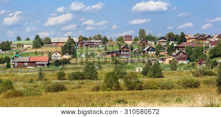 Panoramic View Of The Russian Village On A Sunny Summer Day. Village Of Visim, Sverdlovsk Region, Ur